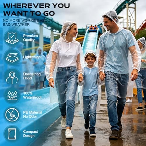 Poncho Waterproof Adult 3 Pack - Thickened Disposable Family Pack Rain Ponchos Waterproof Clear Raincoats Adult Kids Rain Coats With Hood & Sleeves for Outdoor Concert, Camping, Theme Park, Hiking — view 3
