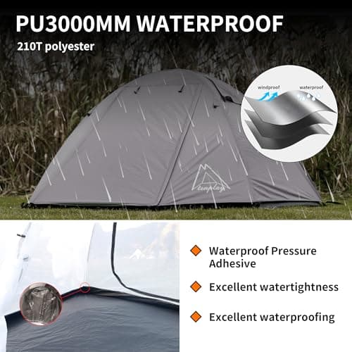 TENPLAY 2 Person Camping Tent Lightweight, PU3000mm Waterproof Backpacking Tent with Flysheet, 3-Season Double Layer Dome Tent with Aluminium Poles, 2 Doors for Hiking Outdoor Mountaineering（Grey） — view 3