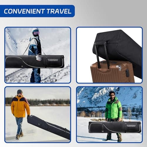 TurnWay Padded Ski Bag with Wheels for Air Travel, Double Rolling Snowboard Bag Heavy Duty Waterproof for Storage & Transportation of Snowboard/Ski Gear (Black) — view 4