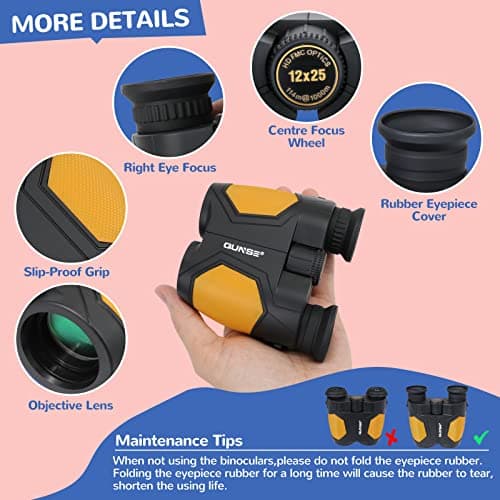QUNSE Compact Mini Small Binoculars 12x25 for Kids and Adults — view 5