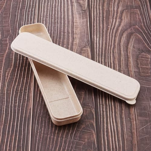 OriGlam 1pcs Reusable Utensils Wheat Straw Travel Cutlery Box, Portable Tableware Flatware Box for Picnic Camping (Beige) — view 4