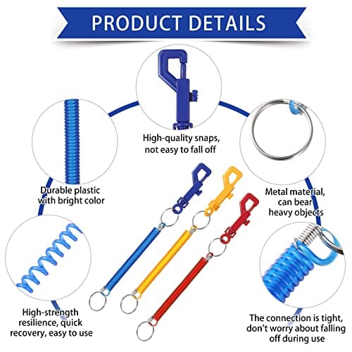 Otuuz 3 Pcs Spiral Plastic Keychain Coil Key Ring, Red, Yellow, Blue — view 3
