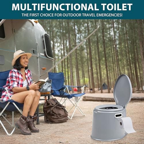 Denny International Large 6L Compact Portable Toilet, High Density Polyethylene, Potty Loo with Washable Basket and Toilet Roll Holder for Pool Party Camping Caravan Picnic & Festivals (Grey) — view 5