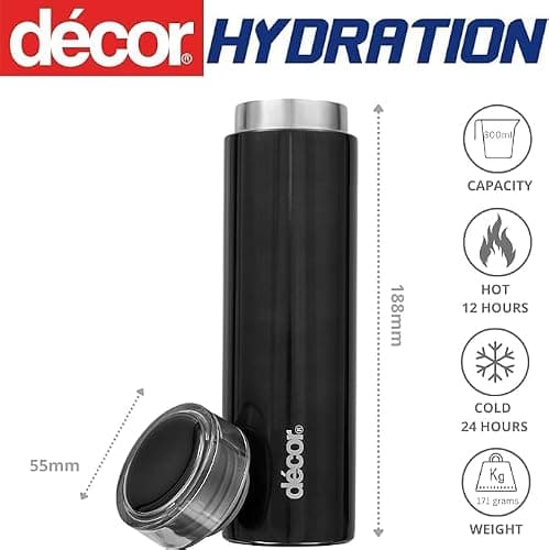 Décor Double Wall Stainless Steel Travel Mug - Keeps 4 Hours Hot - 12 Hours Cold - Car Cup Holder Compatible - Removable Screw Top Lid - 300ml Black — view 3