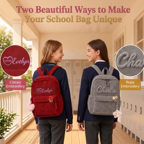 Personalised School Bag for Teenage College Primary Secondary (Red) — view 2