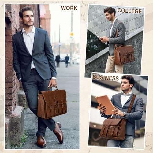 RAINSMORE Messenger Bag PU Leather Laptop Bag 15.6 Inch Briefcase for Men — view 2