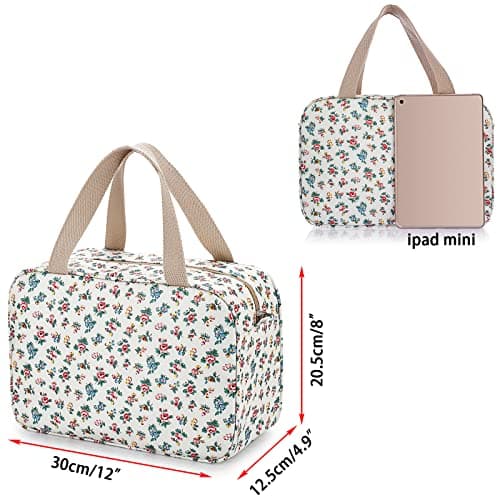 IGNPION Woman Large Travel Toiletry Bag Waterproof Wash Bag Make up Organizer Bag Cosmetic Bag Swimming Gym Bag (Beige Small Flower) — view 2