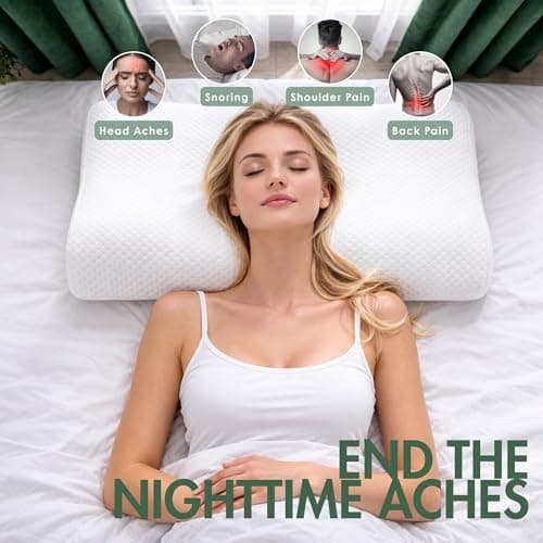 Willow & Sage Large Contour Memory Foam Pillow 60x40x10/12cm – Orthopaedic Cervical Neck Support Pillow – Ergonomic Design for Back & Side Sleeping – Breathable Removable Cover (Pack of 2) — view 3