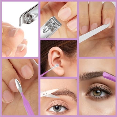 ALIIP Manicure Set 7-Piece Professional Nail Clipper Set with Leather Case, Portable Travel Nail Care Kit for Women, Stainless Steel Nail Grooming Kit for Home & Gifts,Purple — view 4