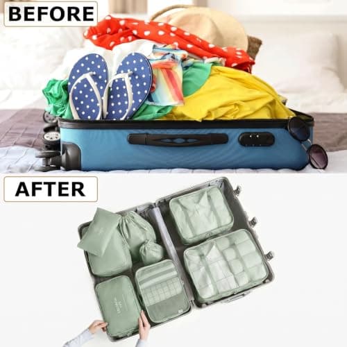 LANSKLBD 6/8 Set Packing Cubes for Suitcases Travel Luggage Packing Organizers,Travel Accessories Essentials Luggage Organizer with Shoe/Tioletry/Laundry Bag (Matcha Green, 8 set) — view 5