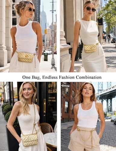 BEMYLV Leather Chain Belt Bag for Women Crossbody Waist Purse Fanny Pack Fashion Mini Handbag Detachable, A Gold, Small purse + 47" chain, Chain Belt Purse — view 6