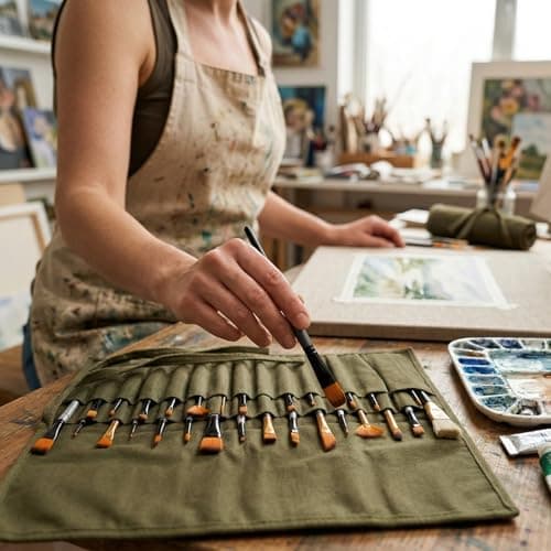 Liquidraw 30 Pocket Roll Up Canvas Paint Brush Holder, 53 x 45cm (Green) — view 6