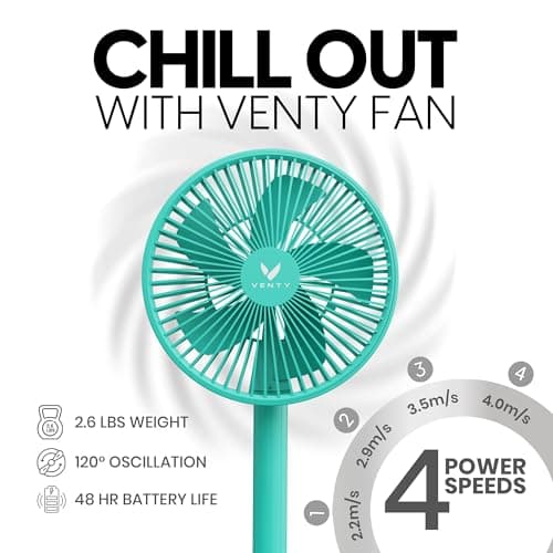 VENTY Portable Fan - Wireless Battery Operated Fan - 4 Speeds - LED Lighting - Carry Case & Remote Control - Cruise Travel - Outdoor Travel RV Power Bank With USB-C Port (Mint with Case) — view 3
