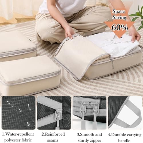 Compression Packing Cubes, 7-Piece Set - Waterproof Travel Organiser Bags for Clothes,Cosmetics, Shoes & Toiletries, Space-Saving Luggage Packing Essentials for Suitcases & Backpacks (Black) — view 3