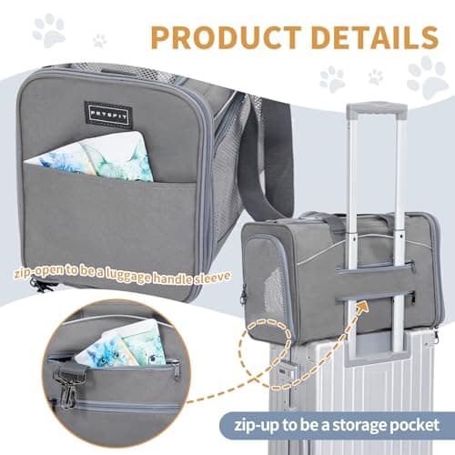 Petsfit Airline Approved Carrier, Cat Transport Carrier for Small Dogs,Foldable small dog Carriers Two-Way Placement on Plane Pet Carriers for Travelling,Grey,49cm*23cm*30.5cm — view 6