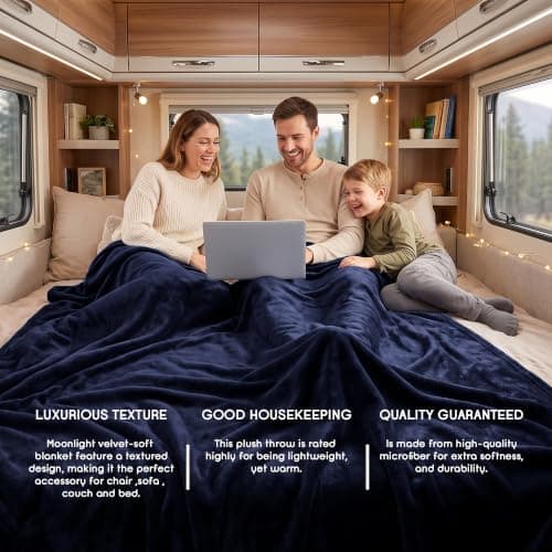 MOONLIGHT20015 Fleece Throw Blanket for Sofa - Soft Cosy Fluffy Blankets for Bed, 400 GSM Silk Touch Warm Single Throws for Audlts, Navy, 130x150 cm — view 4