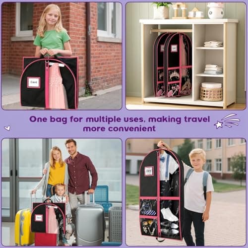Costume Garment Bags for Dancers, Garment Bags with 3 Clear Zipper Pockets, Clothes Covers Protector Bags for Suits, Travel & Sports Jersey, Cheer Uniform, Cosplay (Pink, 2 Pack (40inches)) — view 3