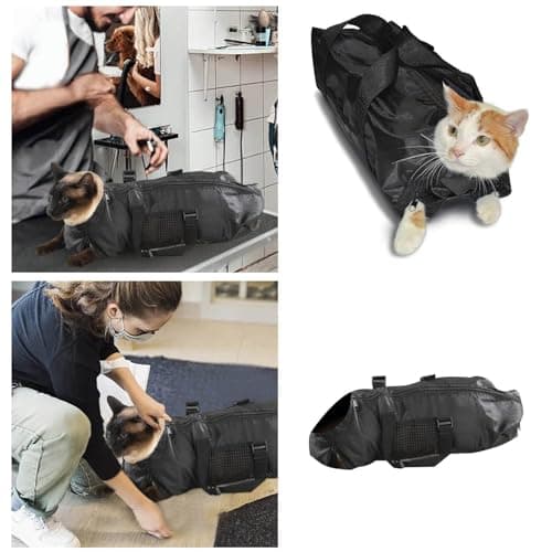 Pet Supply Functional Grooming Bag Restraint for Cats Nail Clipping Cleaning & Bathing Adjustable Hanging with Secure Straps Portable Travel Kit for Home Salon Use (Black, One Size) — view 3