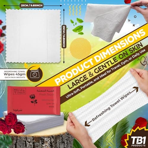 TB1 Products Luxury Towel Wipes 6 Pack – Rose Scent – Large 25x25cm Disposable Towels – Individually Wrapped Soft Napkins for Face, Hands & Body – Hot or Cold Use for Travel & Events — view 3