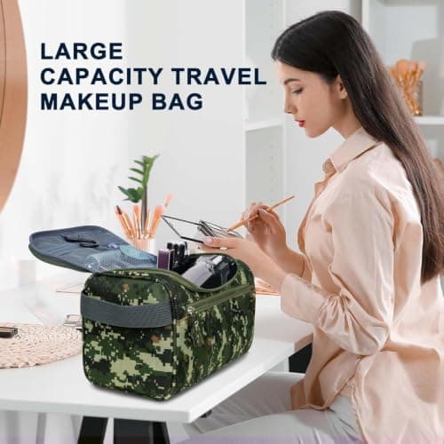 PNEUICALLY Hanging Toiletry Bag for Women and Men Traveling Makeup Large Capacity Cosmetics Portable Dopp Kit Storage Organizer Bag with Hanging Hook for Toiletries Brushes Shaving Tools, Camo Mosaic, — view 5