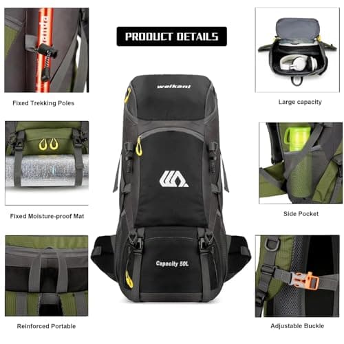 Ezmina 50L Hiking Backpack Waterproof Camping Backpack Hiking Daypack Travelling Backpack for Men and Women Large Rucksack for Climbing Travel Touring Skiing Trekking Outdoor Sport — view 5