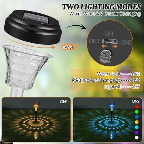Akynite 8 Pack Multi Coloured Solar Lights Outdoor Garden, Warm White & RGB Colour Changing Mode, IP65 Waterproof Solar Lights Colourful, Multicoloured Garden Landscape Light for Lawn Path — view 6