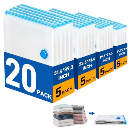 20 Pack Vacuum Storage Bags, 4 Sizes, Space Saver Bags for Clothes