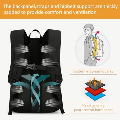 GES Multi-Functional 30L Hiking Backpack with Rain Cover, Durable Hiking Rucksack for School, Work, Camping, Trekking, Cycling & Outdoor Sports (Black and white) — view 5