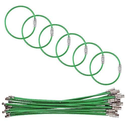 luvtree 5.9in/15cm Stainless Steel Keychain Cable,Wire Diameter 2mm Metal Key Ring Loop Suitable for Sports/Travel/Luggage Tag Holder/ID Tags,20 Pieces,Green