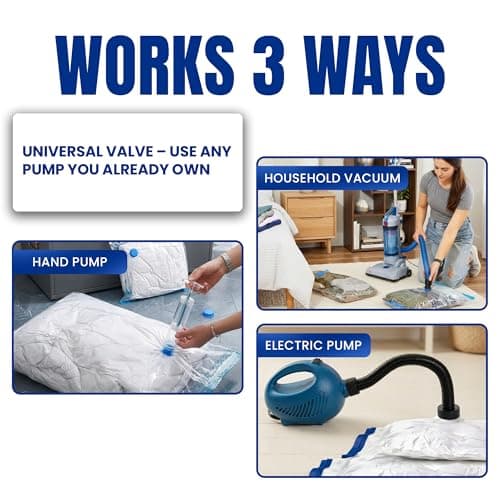 Clenvio Vacuum Compression Storage Bags with Free Hand Pump, 6 Pack Mixed Sizes, Transparent, Airtight Seal, Space Saver Bags for Clothes and Bedding, 7 Layers Premium — view 4