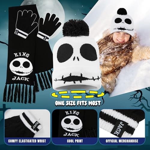 Disney Stitch Girls Beanie Scarf Teenagers Kids Gloves Winter Accessories School Travel Stitch Gifts, Choose from Sets (Black Jack 3 Pcs) — view 5