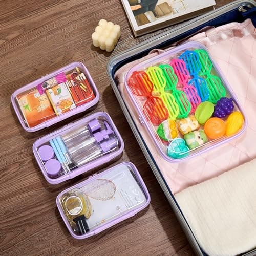 4 pcs Clear Zipper Pouches,Hard Shell Zipper Case, Toiletry Bag for Travel, Clear Diaper Bag, Toiletry Pouch, Travel Organizer, Cosmetic Bag,Toy Storage Bins (Lavender,M+3S) — view 6