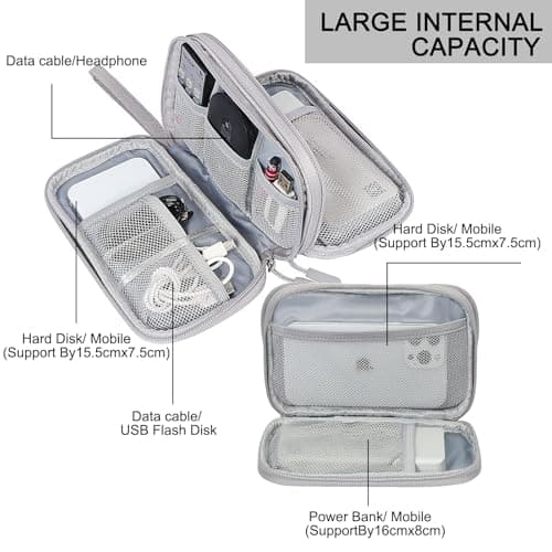 Travel Cable Organiser Bag, Electronics Accessories Organiser Bag, Portable Electronics Accessories Organizer, Cord and Gadget Storage Bags for Cables USB Drive Charger Earphone(Bilayer, Grey) — view 4