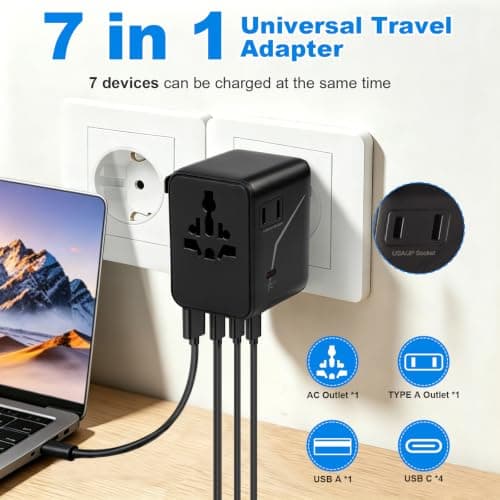 Universal Travel Adapter 70W GaN,Worldwide Travel Plug Adapter for UK/EU/US — view 3