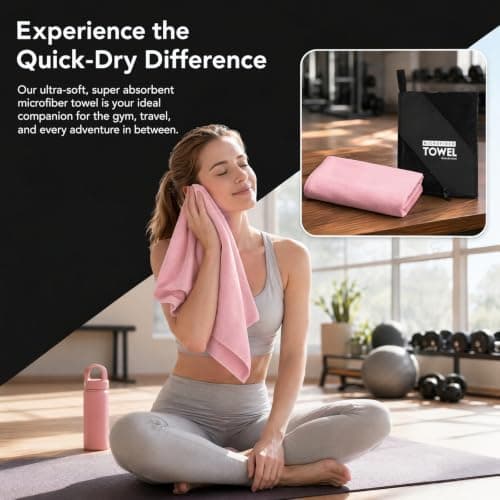 Kemay Premium Microfibre Towel - Quick Dry, Super Absorbent & Lightweight - Compact Travel Towel for Gym, Beach, Yoga, Swimming & Camping - Fast Drying Microfiber Bath & Hand Towels — view 6