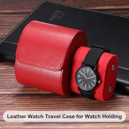sourcing map Leather Watch Travel Case Single Watch Roll Storage Box Organizer for Men Women Holding Storaging Displaying, 1 Slot, Green — view 5