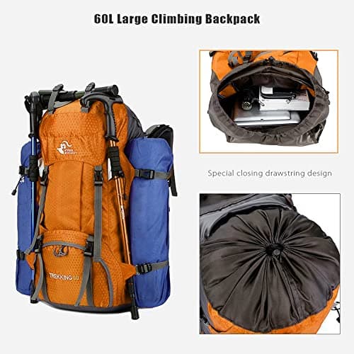 Bseash 60L Waterproof Hiking Camping Backpack with Rain Cover, Lightweight Outdoor Sport Travel Daypack Rucksack for Climbing Skiing — view 5