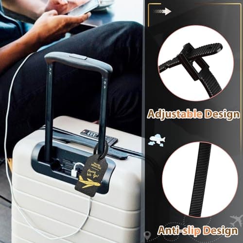 Alyvisun 2Pcs Luggage Tags, PU Suitcase Tags Baggage Labels Luggage Labels for Suitcases with Name ID Card, Suitcase Labels Travel Tags for Luggage Baggage Bags Business, Black and Rose — view 4
