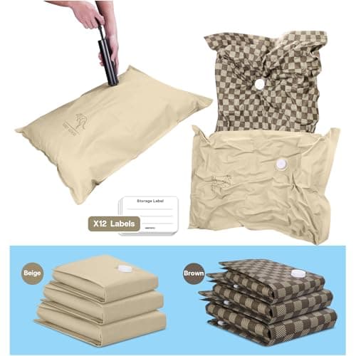 Vacuum Seal Bags for Clothing & Travel by MMOBIEL – Sturdy Space Saver Vacuum Storage Bags - Reusable Compression Packing for Moving, Long-Term Storage – 6 Pack (S/M/L) – Incl. Hand Pump - Brown/Beige — view 2