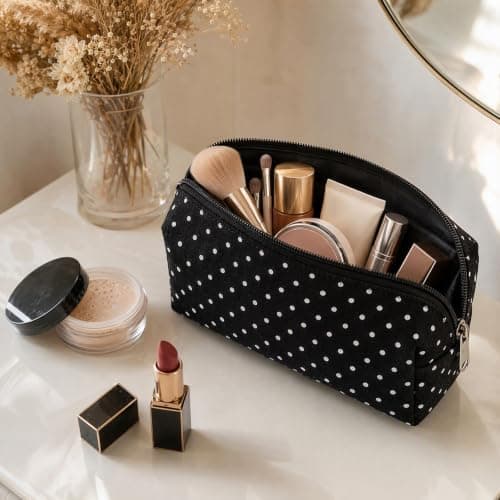 Polka Dot Multi Compartment Pencil Case, Canvas Stationery Storage Pouch — view 5