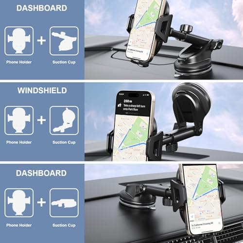 Arteck Car Mount, Universal Mobile Phone Car Mount Holder 360° Rotation for Auto Windshield and Dash, for Cell Phones Apple iPhone 16, Plus, Pro, Pro Max, 15, 14, 13, 12, 11, SE, Android Smartphone — view 2