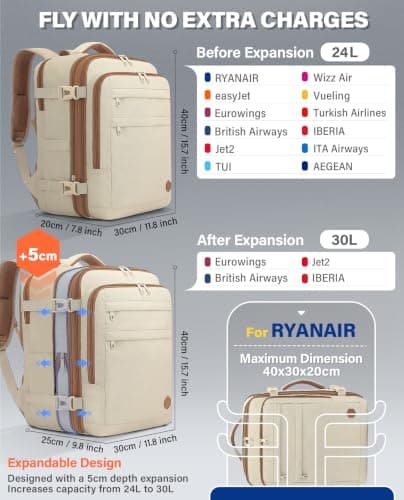 VANKEV 40x30x20 Expandable Ryanair EasyJet Eurowings Wizz Air Cabin Bag — view 2
