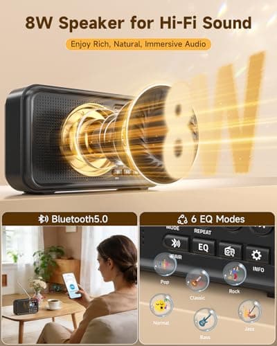 Roxicosly DAB Radio Portable with Bluetooth, 3000mAh Rechargeable Battery — view 3