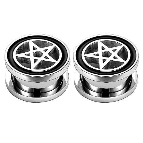 ZeSen Jewelry Pentagram Star Ear Plug Tunnels 316L Stainless Steel Body to Ear Piercing, Stainless Steel, without stone