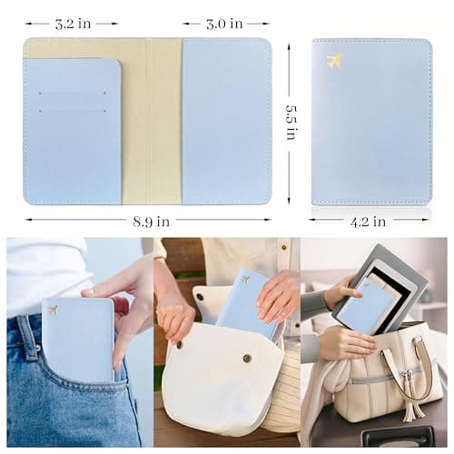 toTravelGear Passport Holder for Travel Essentials,RFID Blocking Passport Cover Case for Travel Accessories,Travel Wallet for Women Men, Light Blue, 5.5 x 4 inches, Minimalist — view 4