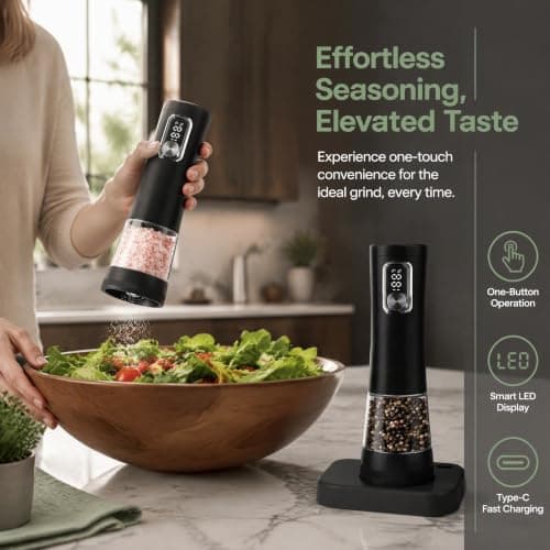 Electric Salt and Pepper Grinder Set,2 Pack Rechargeable Automatic(Black-A) — view 2