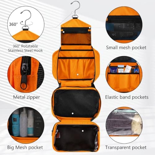 jiemei Hanging Toiletry Bag Waterproof, Travel Wash Bag for Men & Women with 4 Compartments, Foldable Compact Size, Super Durable Fabric — view 3
