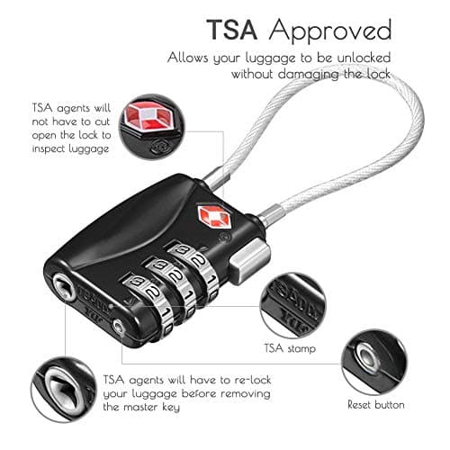 CFMOUR Suitcase Locks, 3-Dial TSA Approved Luggage Lock with Flexible Cable — view 3