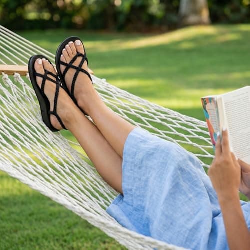 Plaka Lagoon Arch Support Sandals for Women - Comfort Collection, Strappy Braided & Water-Resistant Design - Ideal for Walking, Beach & Summer Use - High-Quality Patented Sole, Classic Black, 5.5 UK — view 3