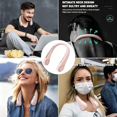 KQLHLHDYZ Portable Neck Fan, USB Rechargeable Hands Free Bladeless Personal Mini Fans, 3 Speeds Adjustable, Wearable Cooling Fan for Traveling, Sports, Office — view 6